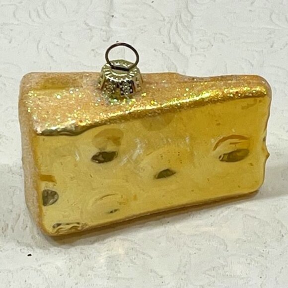 Golden Glittered Swiss Cheese Glass Christmas Tree Ornament 2.75" - Picture 1 of 10